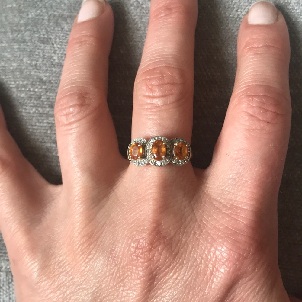 14k gold and 3stone Spessartite garnet ring